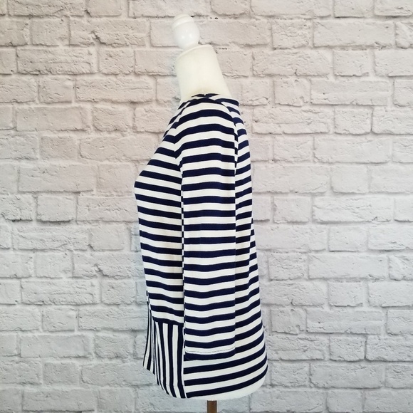 Madewell Stripeturn blue and cream 3/4 sleeve top ponte knit women's size S - Picture 3 of 8
